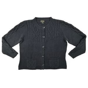 Eddie Bauer Chunky Cable Knit Cardigan Sweater Womens XXL Gray Pockets EUC